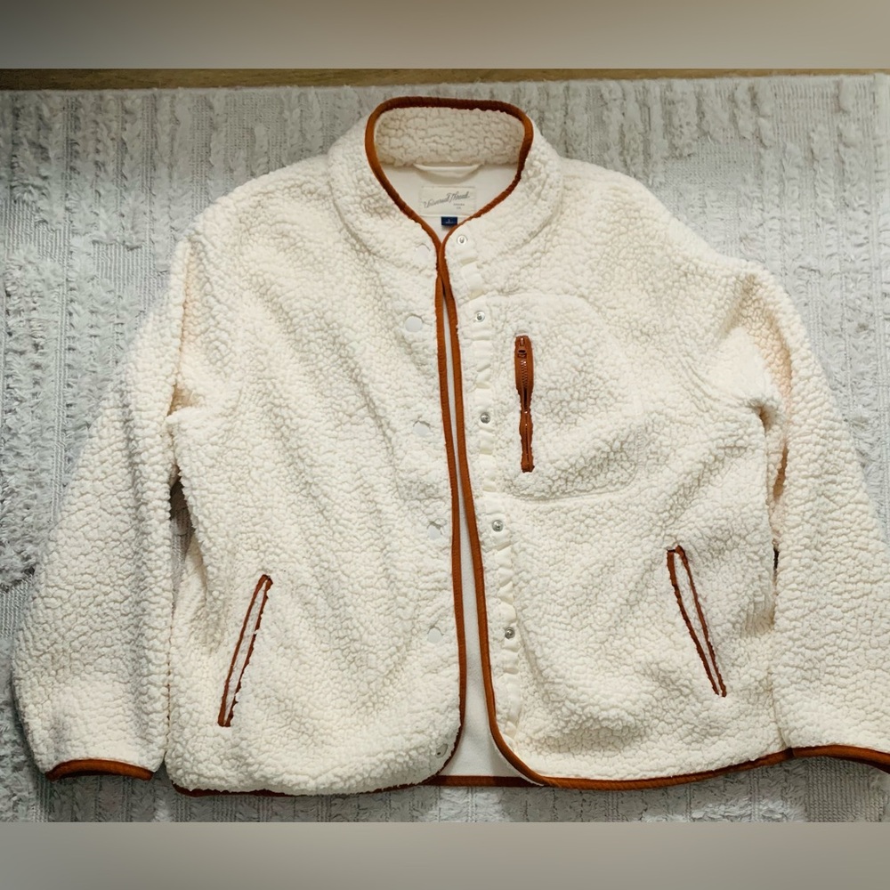 Universal Thread Cream Teddy Jacket with Brown Trim